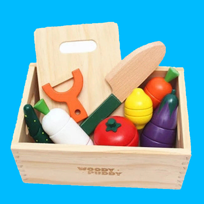Children Play House Simulation Woody Wooden Wooden Box Magnetic Fruit And Vegetable Slicer Toy - eBabyZoom