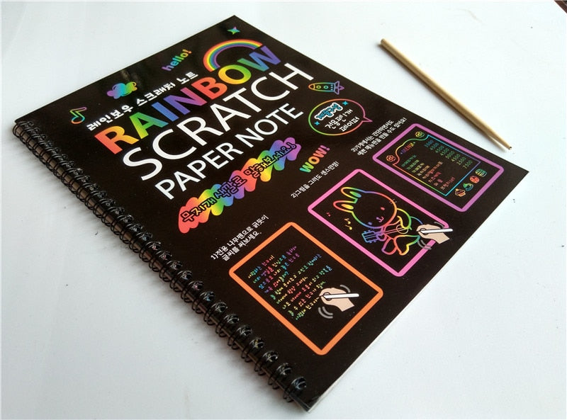 Happyxuan 19*26cm Large Magic Color Rainbow Scratch Paper Note book Black DIY Drawing Toys Scraping Painting Kid Doodle - eBabyZoom