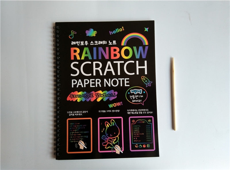 Happyxuan 19*26cm Large Magic Color Rainbow Scratch Paper Note book Black DIY Drawing Toys Scraping Painting Kid Doodle - eBabyZoom