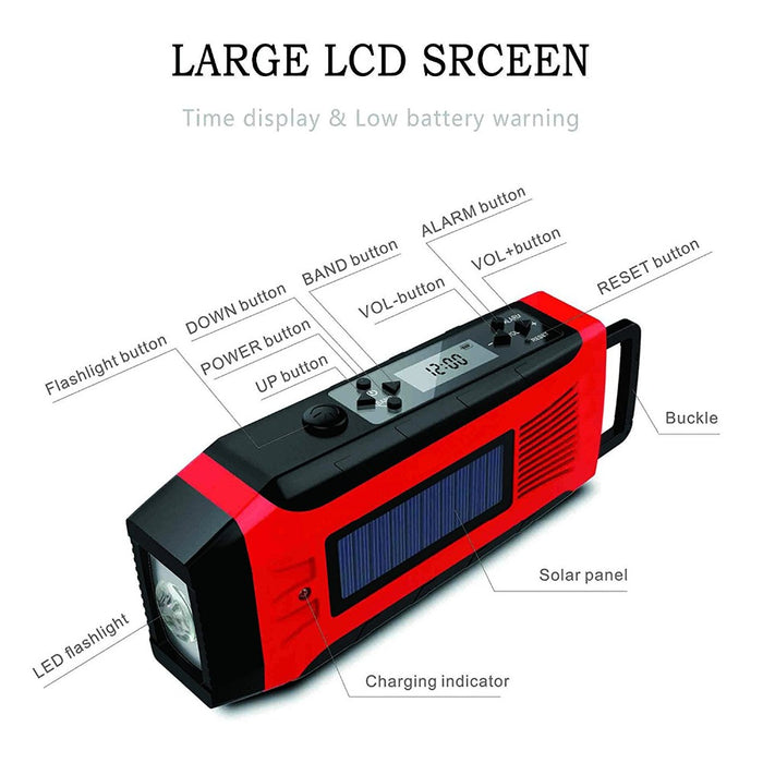 Hand Crank Generator USB Phone Charger 2000mAh Solar Radio With Super Flashlight - eBabyZoom