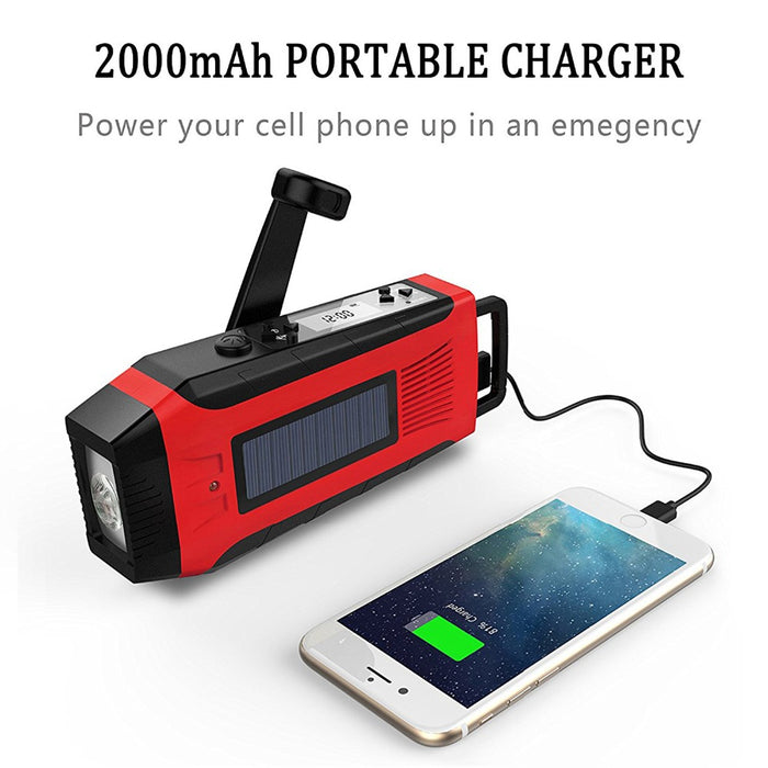 Hand Crank Generator USB Phone Charger 2000mAh Solar Radio With Super Flashlight - eBabyZoom